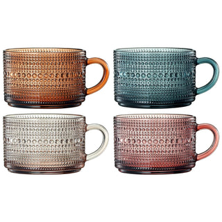 Vintage Hobnail Glass Coffee Mugs Set With Handles Set Of 4 Premium Barware Gift