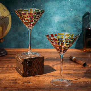 Italian Multicolor Renaissance Stained Glass Rainbow Martini Glasses Set Of 2 By 9 2