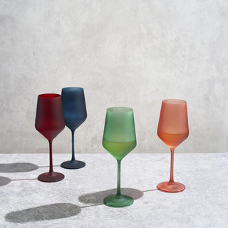 Frosted Colored Crystal Wine Glass Set Of 4 Italian Style Tall Drinkware