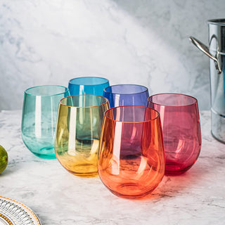 Unbreakable Colored Stemless Wine Glasses Italian Style Shape Shatterproof Tritan Bpa Free Plast