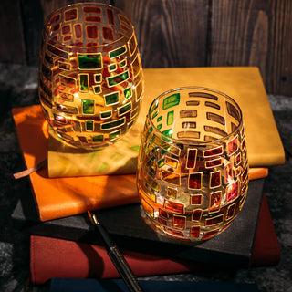 Italian Multicolor Renaissance Stained Glass Rainbow Stemless Wine Glasses Set Of 2 By The Wine Sava