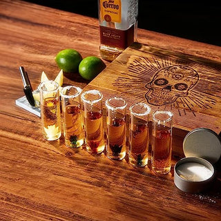 Tequila Shot Glass Salt Gift Set For Men Women Six Agave Shot Glasses Knife For Limes One Skull Coas