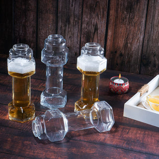 Set Of 4 Dumbbell Beer Whiskey Glasses Giant Lifting Beers 26OZ Glass Large Weightlifting To Scale F