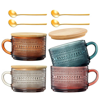 Vintage Hobnail Glass Coffee Mugs Set With Handles Set Of 4 Premium Barware Gift