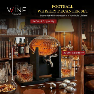 Football Gifts For Men Dad Decanter With Mahogany Holder Field Goal Holder 4 Glasses
