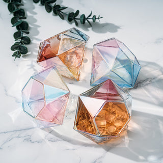 Set Of 4 Iridescent Diamond Whiskey Wine Glasses 10OZ Wine Whiskey Water Diamond Shaped Diamonds Col