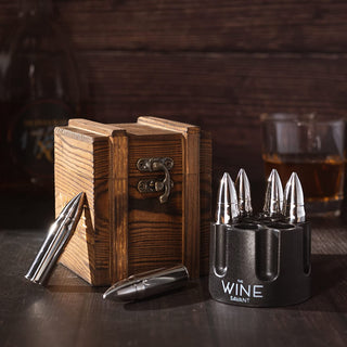 Whiskey Stones Bullets Stainless Steel With Wooden Gift Box 1 75in Bullet Chillers Set Of 6 Inside R