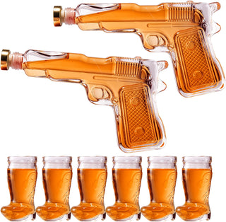 Pistol Whiskey Gun Decanter Pistol Shot Glasses Set Holster Attachment Pourers Stopper 2x 7 7OZ Deca