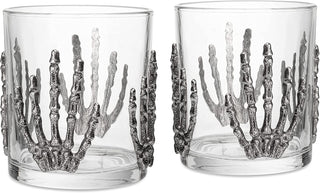 Skeleton Four Handed Whiskey Glass Set Of 2 By 12OZ Skeleton Glasses 5 H Goth Gifts