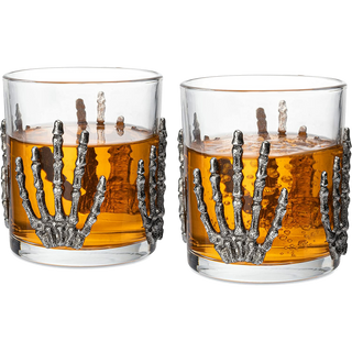 Skeleton Four Handed Whiskey Glass Set Of 2 By 12OZ Skeleton Glasses 5 H Goth Gifts