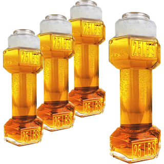 Set Of 4 Dumbbell Beer Whiskey Glasses Giant Lifting Beers 26OZ Glass Large Weightlifting To Scale F