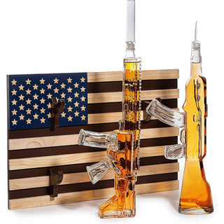 2 Gun Whiskey Decanters Set Ar15 And Ak47 Gun Decanter 1000ML American Flag Wall Rack By The Wine Sa