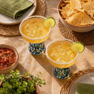 Mexican Hand Blown Glass Set Of 4 Margarita Confetti Bottom Rock Glasses 12 Oz By Me