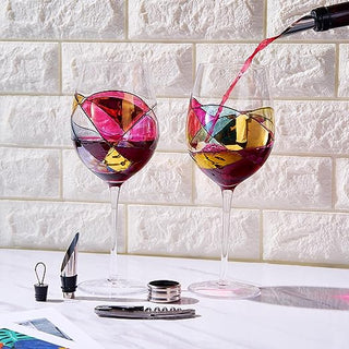 Painted STEMMED wine glass box set - 2 glasses