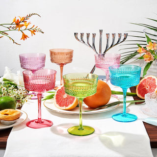 Art Deco Colored Crystal Coupe Glass Set Of 6 Large 9 6OZ Stemmed Glassware