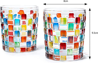 Artisanal Hand Painted Stained Glass Window Whiskey Tumblers 10OZ Set Of 2 By Renais