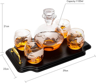 Etched World Map Globe Whiskey Decanter Set 750ML With 4 10OZ Map Glasses 13 H X 13 L By The Wine Sa