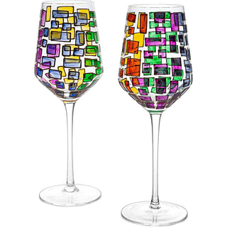 Renaissance Stained Glass Rainbow Stemless Wine Glasses By Set Of 2 Elegant 12OZ Col
