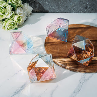 Set Of 4 Iridescent Diamond Whiskey Wine Glasses 10OZ Wine Whiskey Water Diamond Shaped Diamonds Col