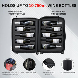 Wine Bottle Suitcase | Holds 10 Standard 750 ML Size Bottles