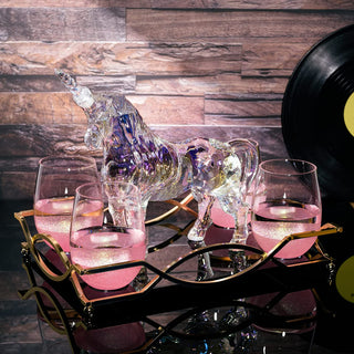 Iridescent Unicorn Wine Whiskey Decanter Set 750ML With 4 Pink Sparkle Glasses For Wine Whiskey Scot