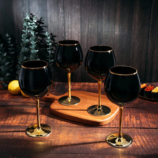 Set Of 4 Black Wine Glasses Gold Stemmed 14 Oz By Gold Rim Wine Glasses Black Colore