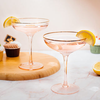 Pink Rim Martini Cocktail Glasses Premium Barware Gift Elegant Drinkware Collection