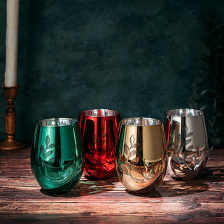 Etched Multicolor Christmas Wine Glass Tumblers Glasses Set Of 4 Red Green Yellow Silver Perfect For