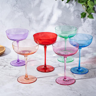Colored Coupe Glasses Set Of 6 7 Oz Classic Cocktail Glassware For Champagne Martini Manhattan Cosmo
