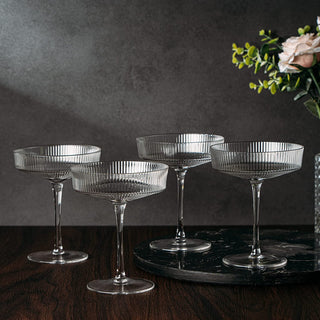 Set Of 4 Ripple Ribbed Champagne Coupe Glasses By Prosecco Mimosa Sherbet Sparkling