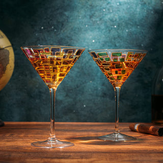 Italian Multicolor Renaissance Stained Glass Rainbow Martini Glasses Set Of 2 By 9 2