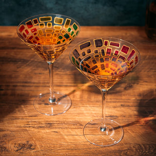 Italian Multicolor Renaissance Stained Glass Rainbow Martini Glasses Set Of 2 By 9 2