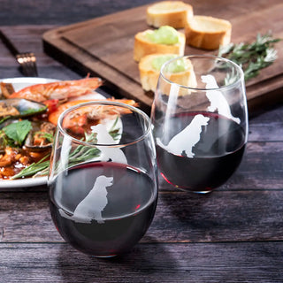 Golden Retriever Stemless Wine Glasses Set Of 2 By Dog Lover Glass Gifts For Mom Dad