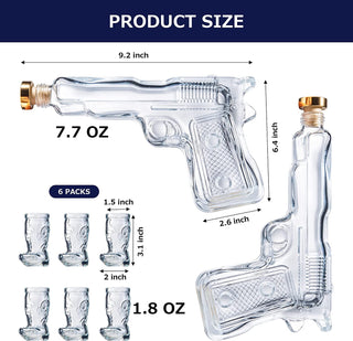 Pistol Whiskey Gun Decanter Pistol Shot Glasses Set Holster Attachment Pourers Stopper 2x 7 7OZ Deca