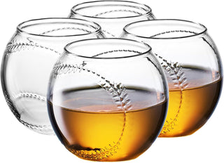 Baseball Round Whiskey Glasses 10OZ Whiskey Glass Set Of 4
