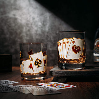 Artisanal Hand Painted Stemless Casino Set Of 2 Whiskey Glasses 2 Set Of Playing Car