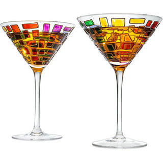Italian Multicolor Renaissance Stained Glass Rainbow Martini Glasses Set Of 2 By 9 2