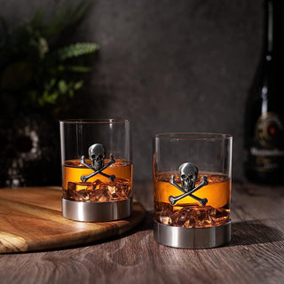 Skull Whiskey Glasses 11OZ Whiskey Rum Brandy Scotch Glasses Elegant Skull And Bones Badge Skeleton
