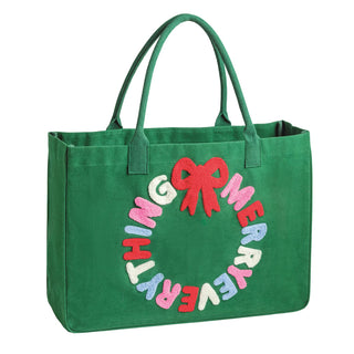 Green Holiday Boucle Tote