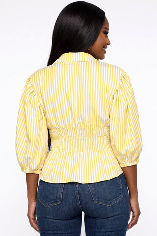 Pinstripe Puff Sleeve Top - Yellow