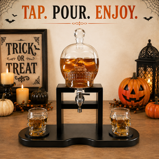 Skull Skeleton Wine Whiskey Globe Decanter Set 850 Ml With 2 Skull Head 3OZ Skeletons Shot Glasses M