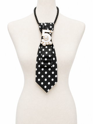 Custom Necktie Necklace - Black White Dot w White #5 Brooch