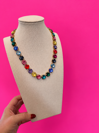 Rhinestone Statement Necklace - Multi - Rainbow