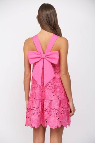 FLORAL EYELET BOW-BACK MINI DRESS