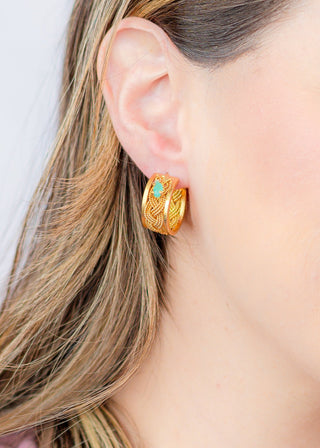 Emerald Twisted Hoop Earrings
