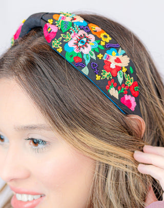 Busy Garden Embroidered Adjustable Headband