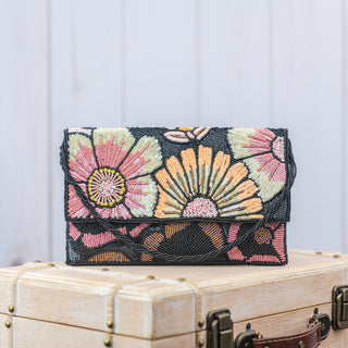 Flowers of the Night Black Sequin Clutch