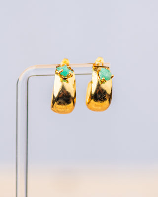 Emerald Gold Hoop Earrings
