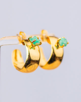 Emerald Gold Hoop Earrings