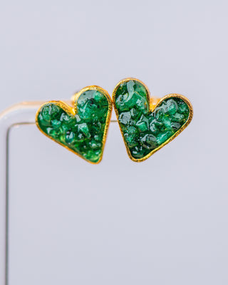 Emerald Full Heart Studs